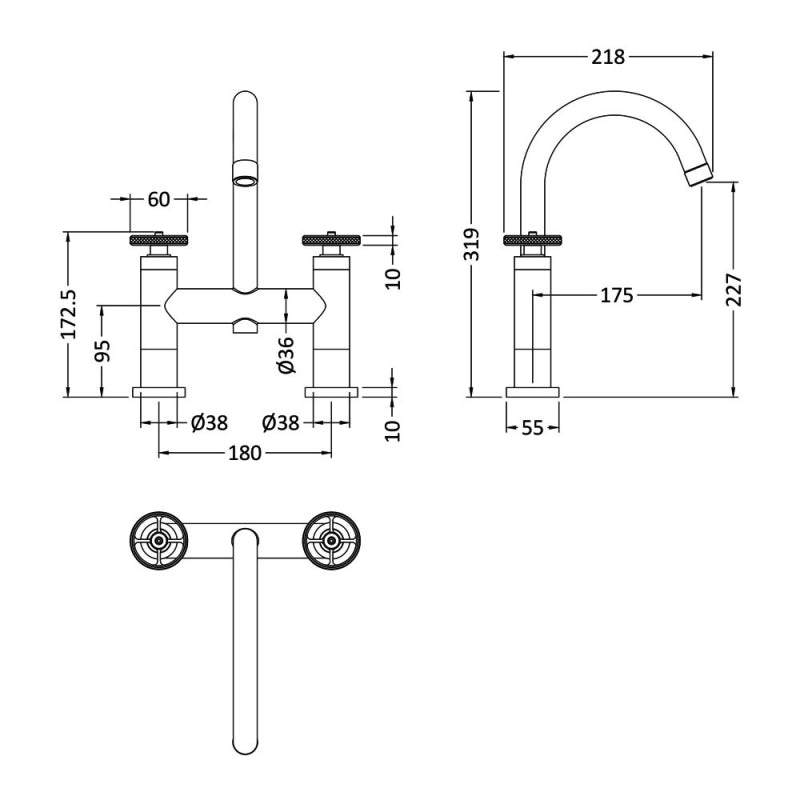 Crawford Revolution Bath Filler Tap Pillar Mounted - Chrome