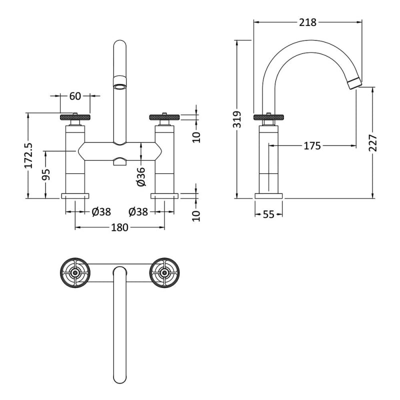 Crawford Revolution Bath Filler Tap Pillar Mounted - Brushed Brass