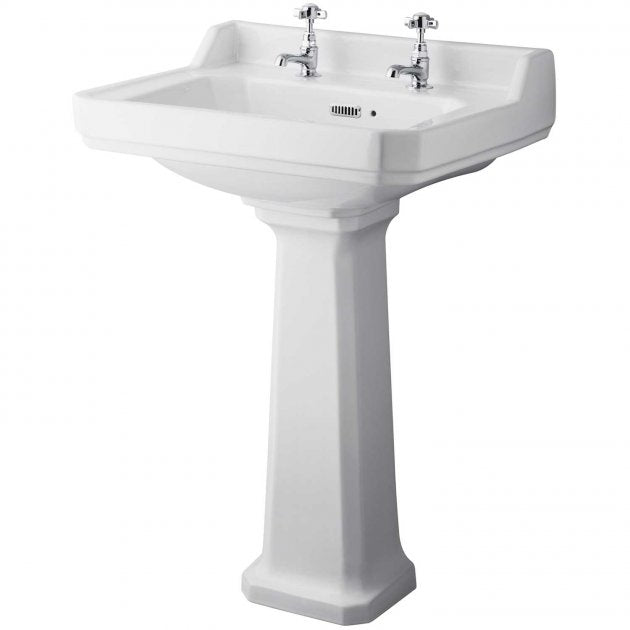 Crawford Richmond Basin and Comfort Height Full Pedestal 600mm Wide - 2 Tap Hole