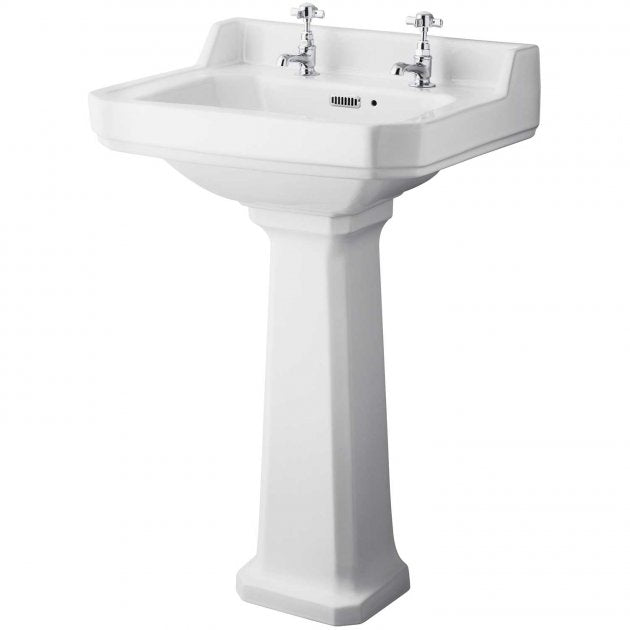 Crawford Richmond Basin and Comfort Height Full Pedestal 560mm Wide - 2 Tap Hole