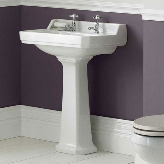 Crawford Richmond Basin and Comfort Height Full Pedestal 600mm Wide - 2 Tap Hole