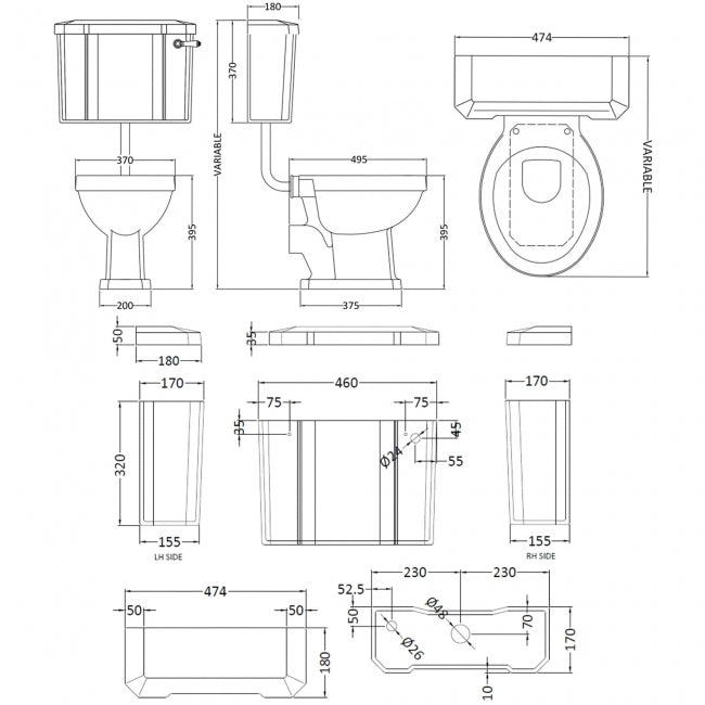 Crawford Richmond Low Level Pan with Lever Cistern - Excluding Seat