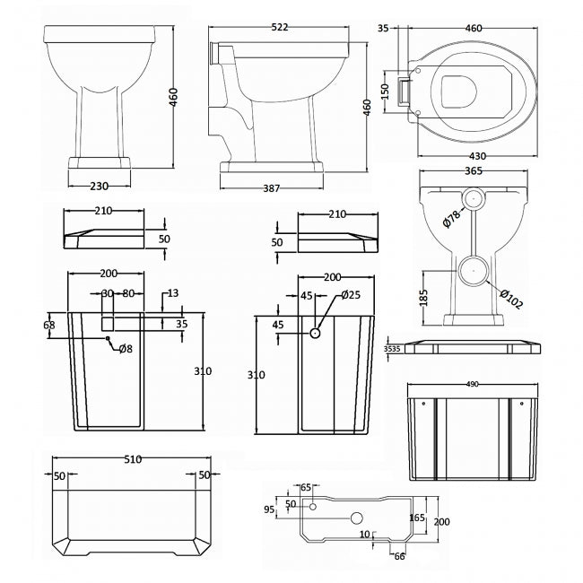 Crawford Richmond Comfort High Level Pan with Cistern - Excluding Seat