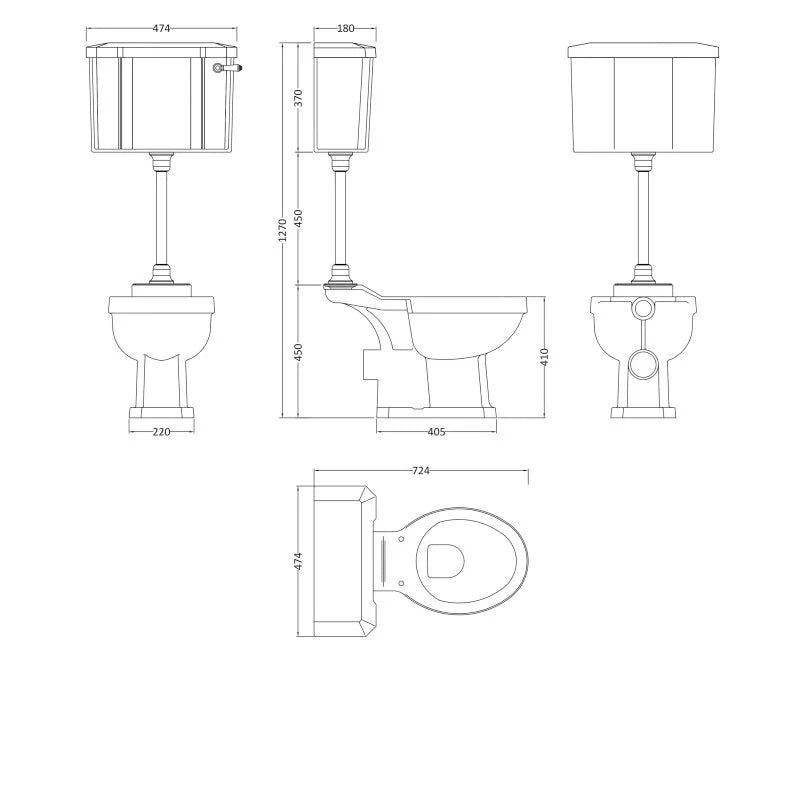 Crawford Richmond Mid Level Pan with Lever Cistern and Flush Pipe Kit - Excluding Seat