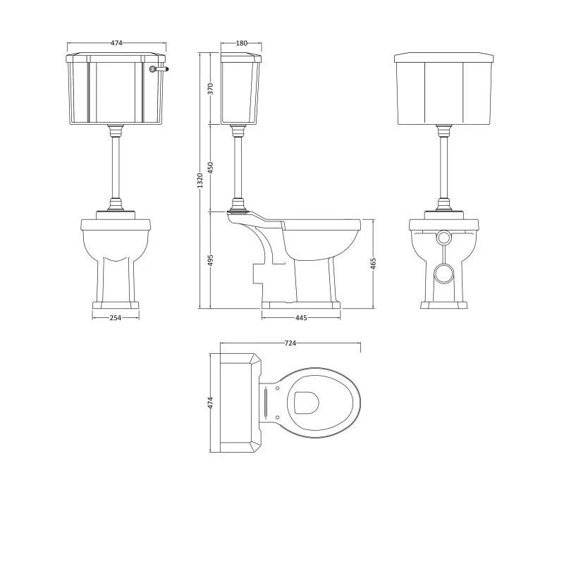 Crawford Richmond Comfort Mid Level Close Coupled Pan with Cistern and Flush Pipe Kit - Excluding Seat