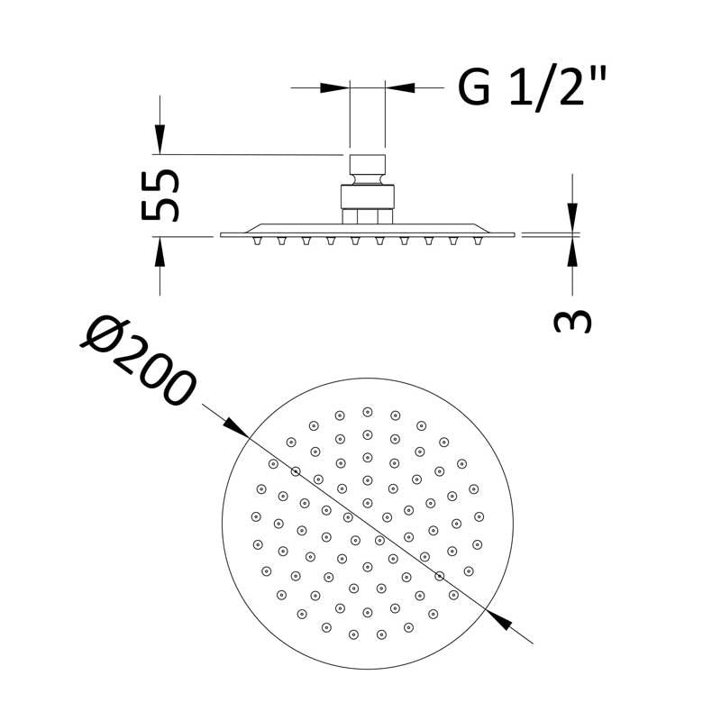 Crawford Round Fixed Shower Head 200mm Diameter - Chrome