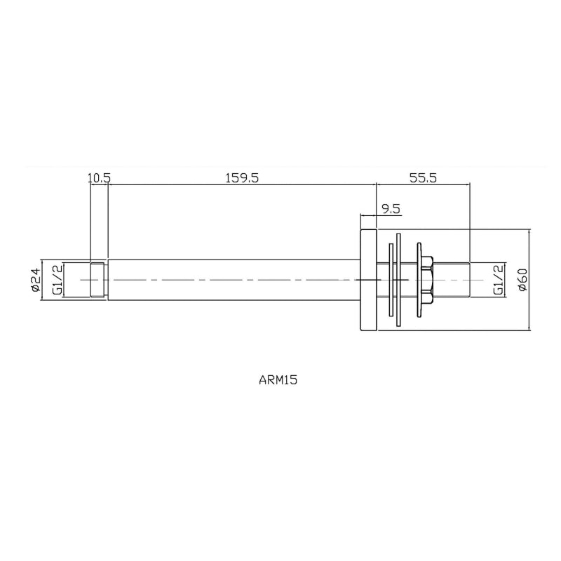 Crawford Round Ceiling-Mounted Arm 160mm Length - Chrome