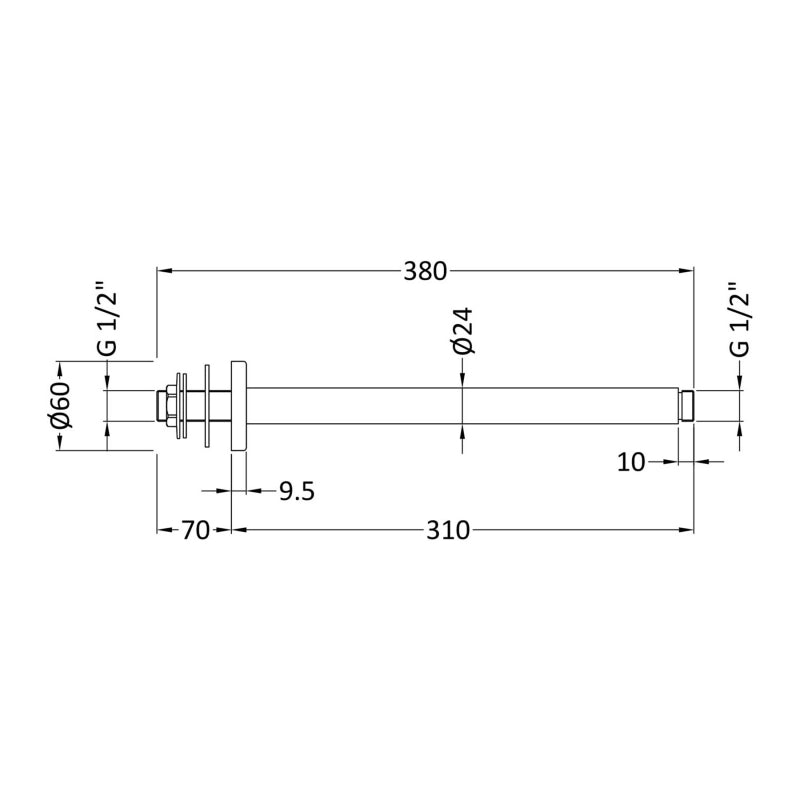 Crawford Round Ceiling-Mounted Arm 310mm Length - Chrome