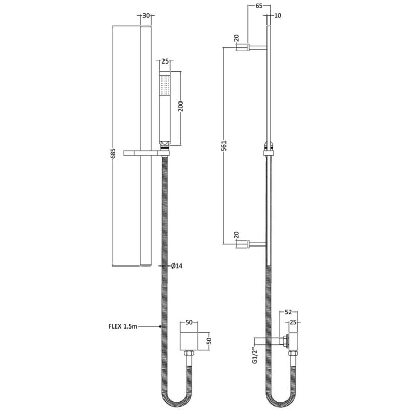 Crawford Sheer Slider Shower Rail Kit with Pencil Handset - Chrome