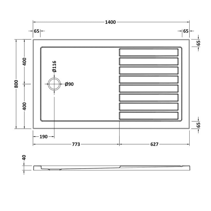 Crawford Slate Rectangular Walk-In Shower Tray 1400mm x 800mm - Grey