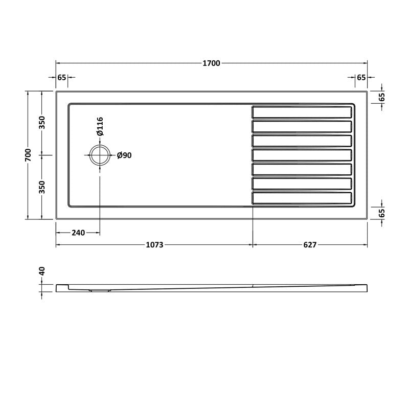 Crawford Slate Rectangular Walk-In Shower Tray 1700mm x 700mm - Grey