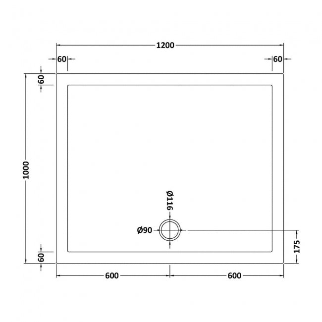 Rectangular shower tray 1200 x 1000mm