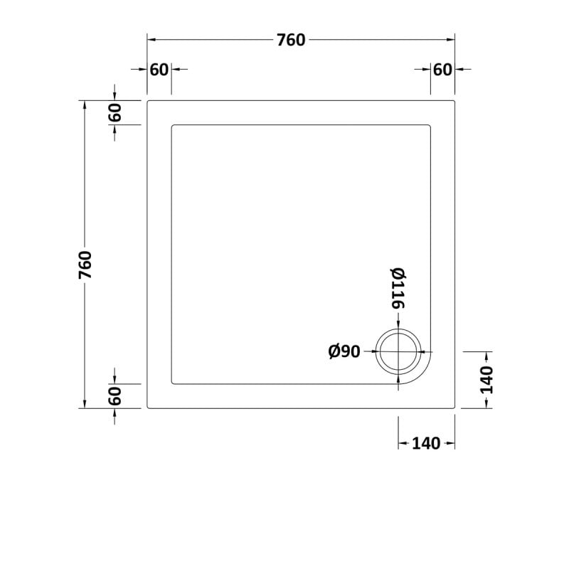 Slip Resistant Square Shower Tray 760 x 760mm