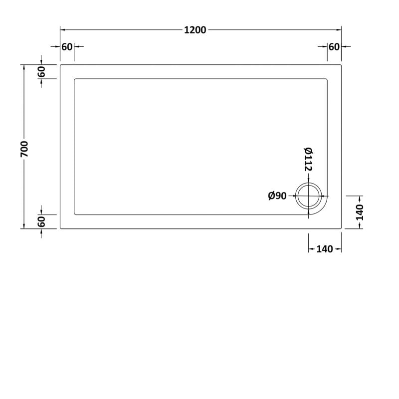 Slip Resistant Rectangular Shower Tray 1200 x 700mm