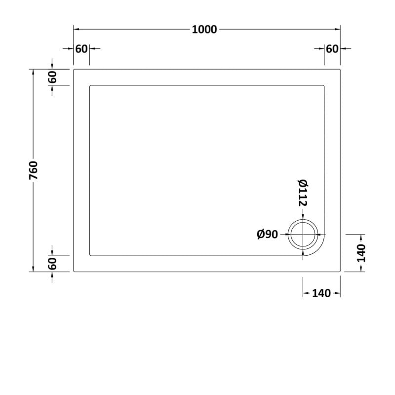 Slip Resistant Rectangular Shower Tray 1000 x 760mm