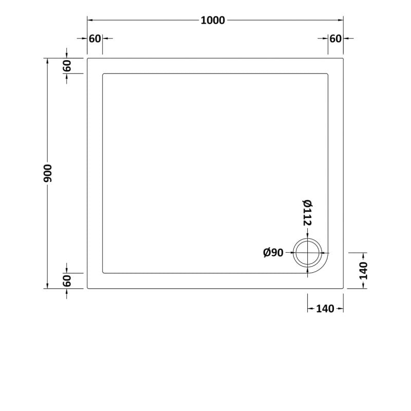 Slip Resistant Rectangular Shower Tray 1000 x 900mm