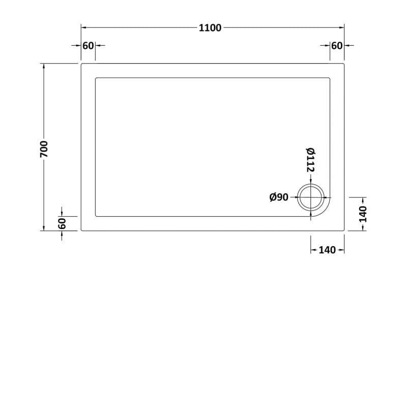 Slip Resistant Rectangular Shower Tray 1100 x 700mm