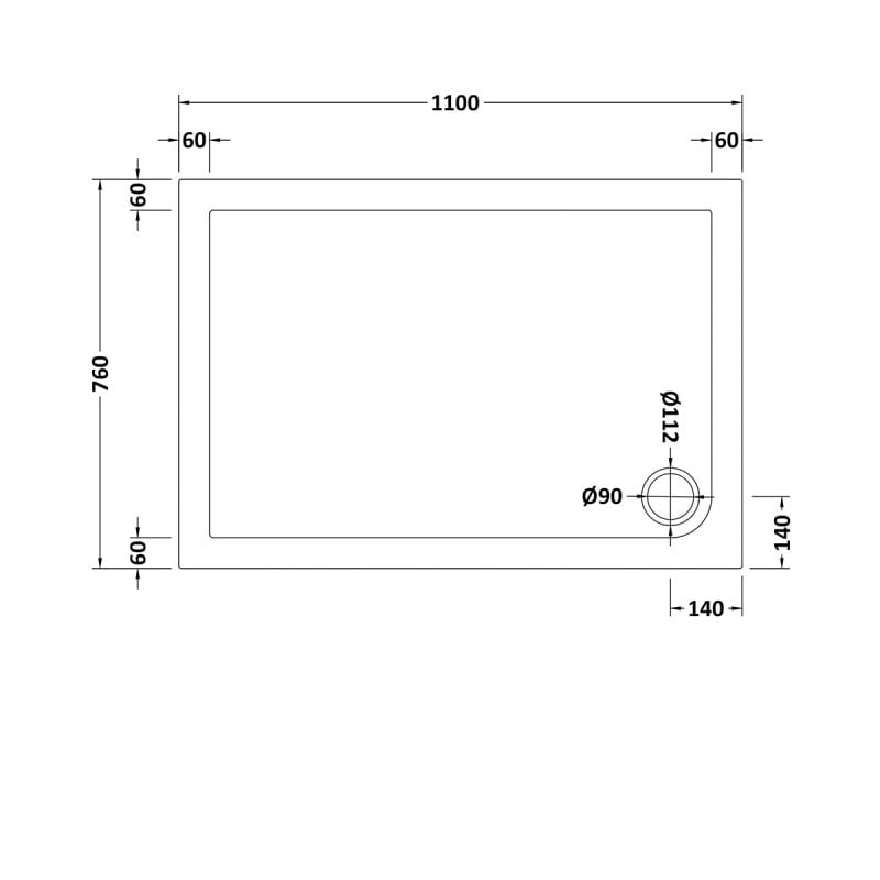 Slip Resistant Rectangular Shower Tray 1100 x 760mm