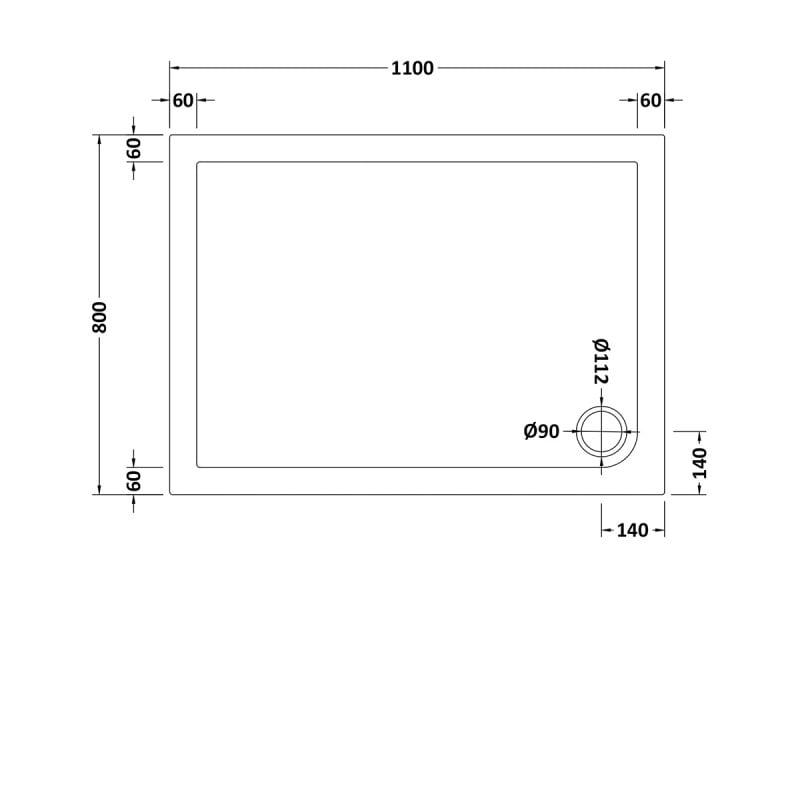 Slip Resistant Rectangular Shower Tray 1100 x 800mm