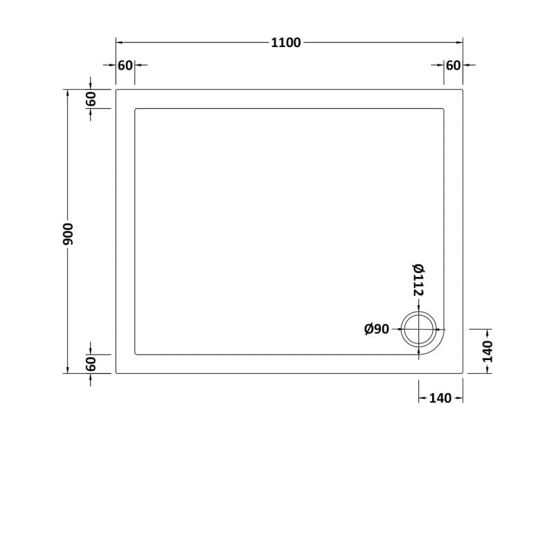 Slip Resistant Rectangular Shower Tray 1100 x 900mm