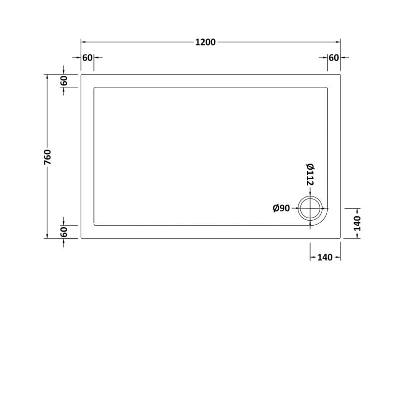 Slip Resistant Rectangular Shower Tray 1200 x 760mm