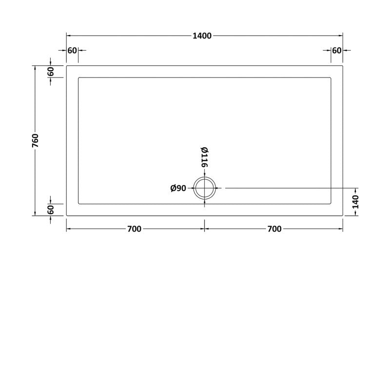 Slip Resistant Rectangular Shower Tray 1400 x 760mm