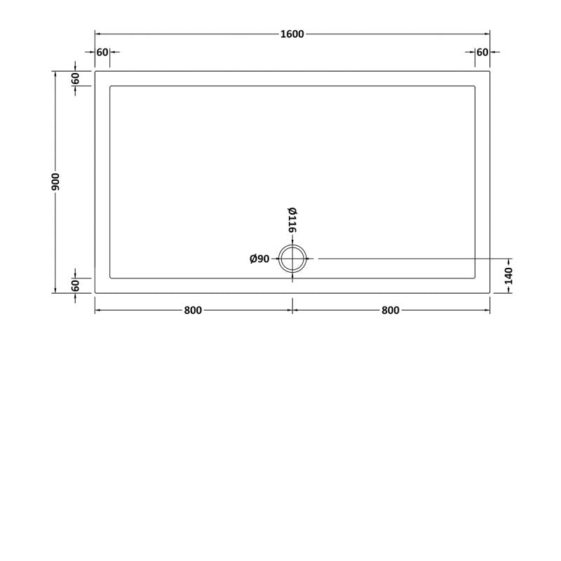 Slip Resistant Rectangular Shower Tray 1600 x 900mm