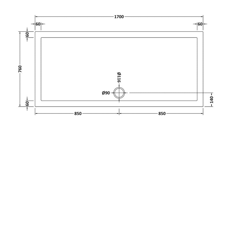 Slip Resistant Rectangular Shower Tray 1700 x 760mm