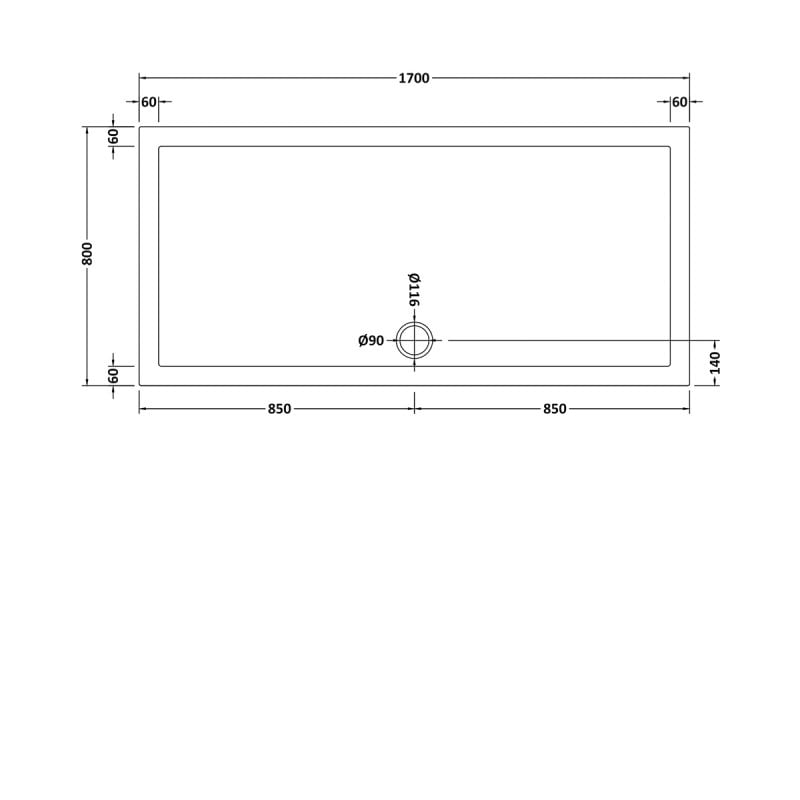 Slip Resistant Rectangular Shower Tray 1700 x 800mm