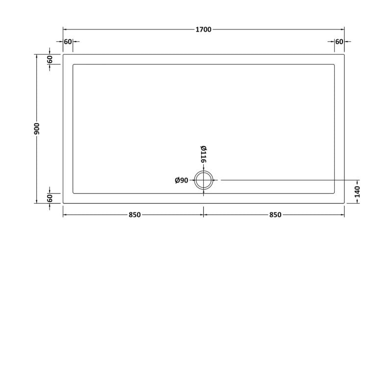 Slip Resistant Rectangular Shower Tray 1700 x 900mm