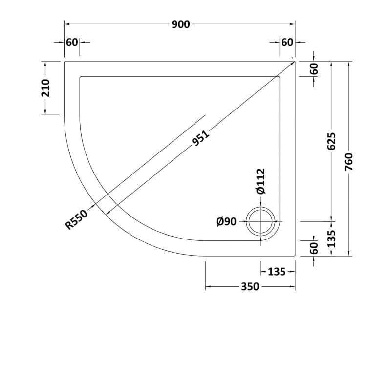 Slip Resistant Offset Quadrant Shower Tray LH 900 x 760mm