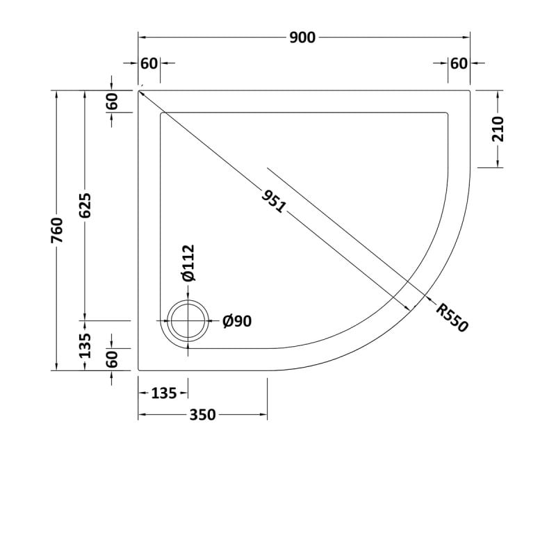 Slip Resistant Offset Quadrant Shower Tray RH 900 x 760mm