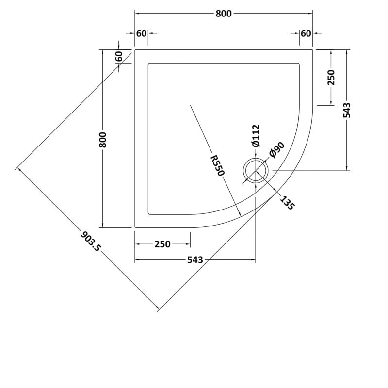 Slip Resistant Quadrant Shower Tray 800 x 800mm