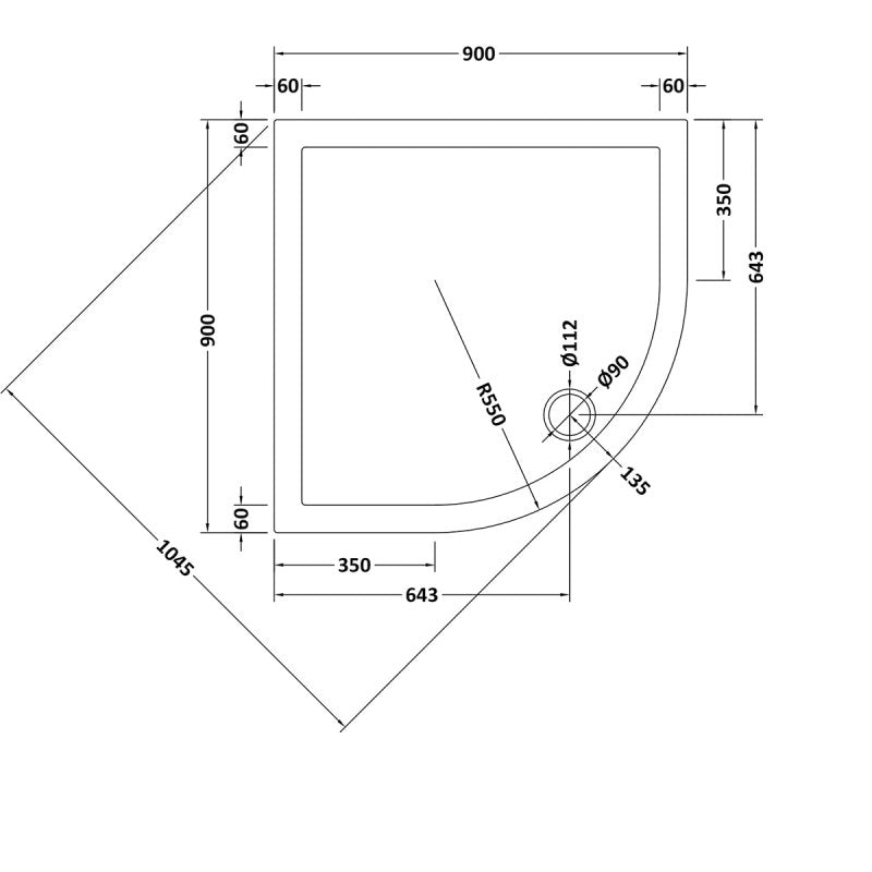 Slip Resistant Quadrant Shower Tray 900 x 900mm