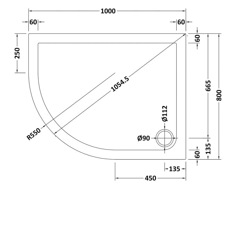 Slip Resistant Offset Quadrant Shower Tray LH 1000 x 800mm