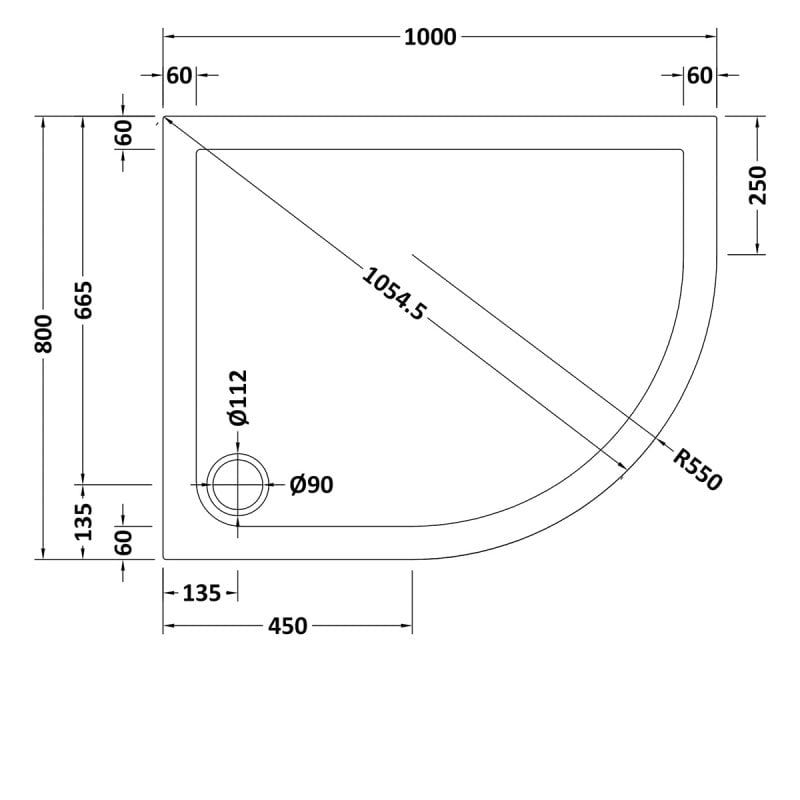 Slip Resistant Offset Quadrant Shower Tray RH 1000 x 800mm