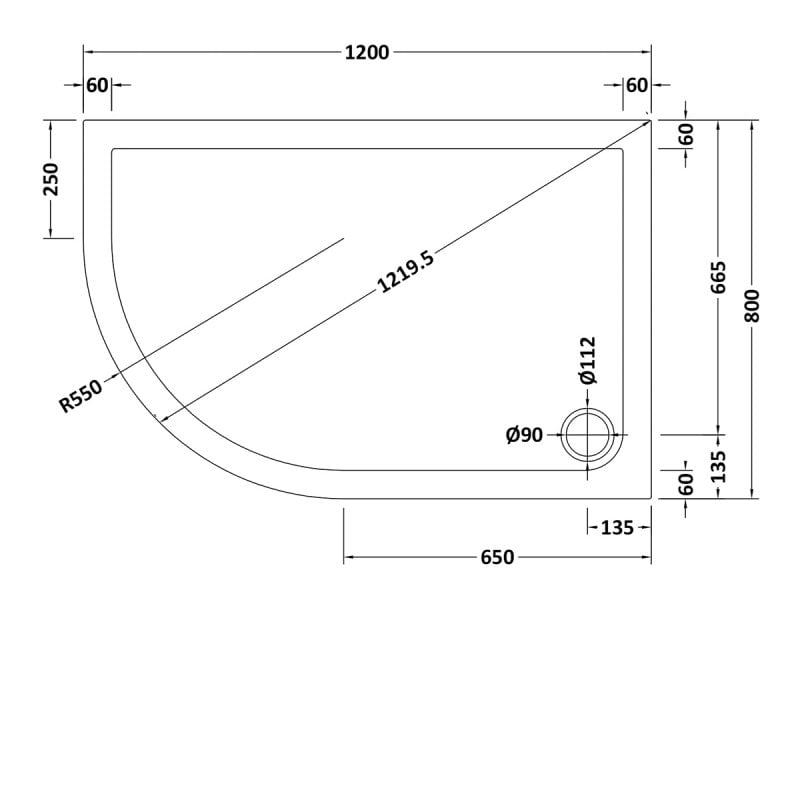 Slip Resistant Offset Quadrant Shower Tray LH 1200 x 800mm