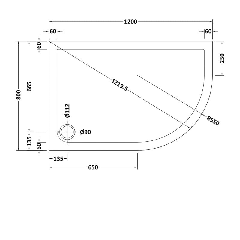 Slip Resistant Offset Quadrant Shower Tray RH 1200 x 800mm