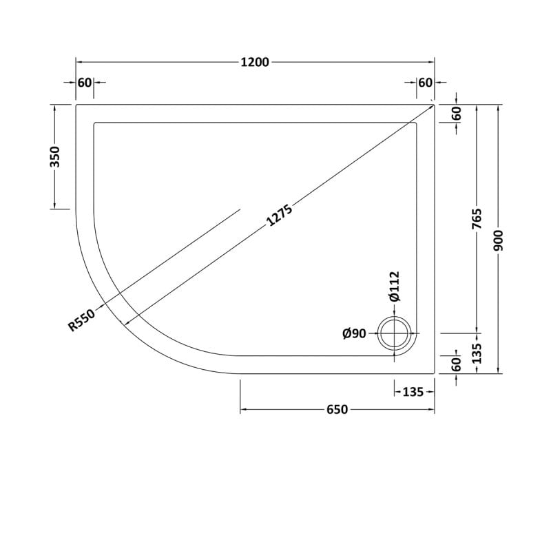 Slip Resistant Offset Quadrant Shower Tray LH 1200 x 900mm