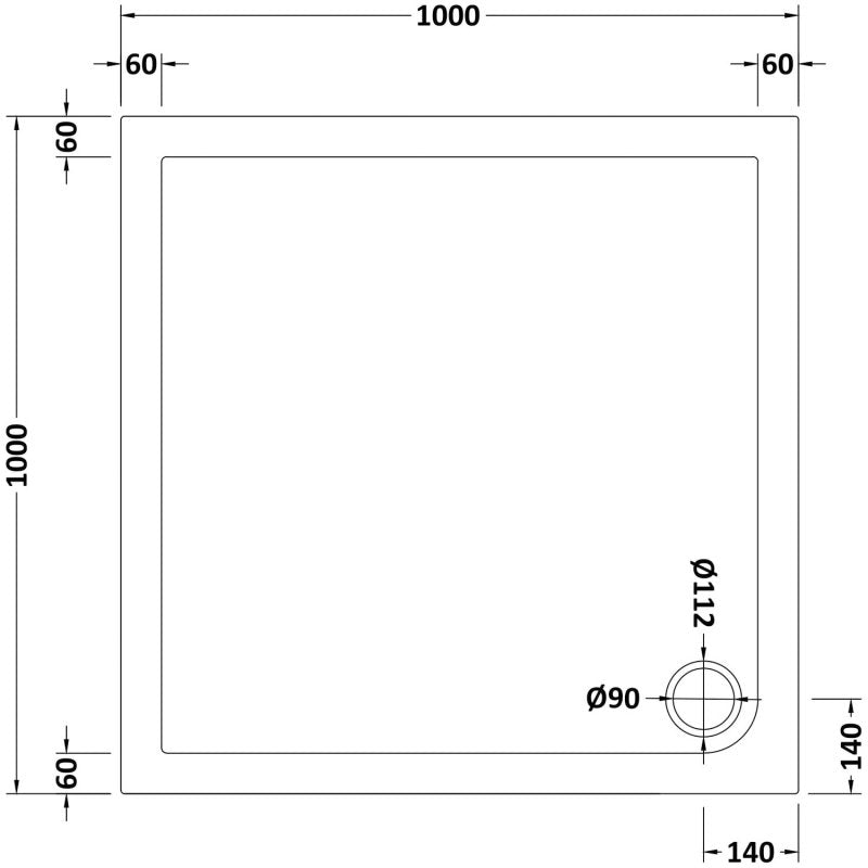 Square Shower Tray 1000 x 1000mm