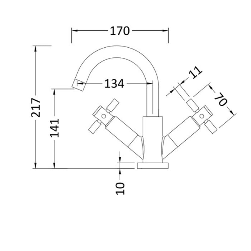 Crawford Tec Crosshead Cloakroom Mono Basin Mixer Tap Dual Handle Push Button Waste - Chrome