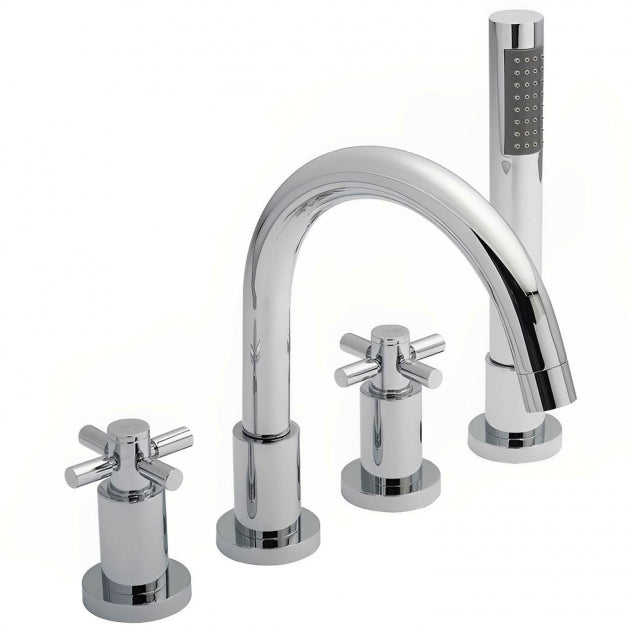 Crawford Tec Crosshead 4-Hole Bath Shower Mixer Tap with Shower Kit and Hose Retainer