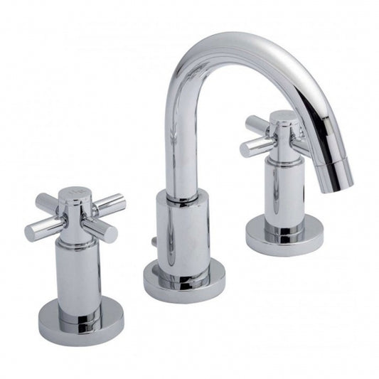 Crawford Tec Crosshead 3-Hole Basin Mixer Tap with Pop Up Waste - Chrome