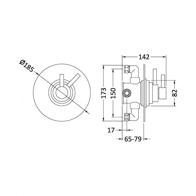 Crawford Tec Dual Concealed Shower Valve Concentric Dual Handle - Chrome