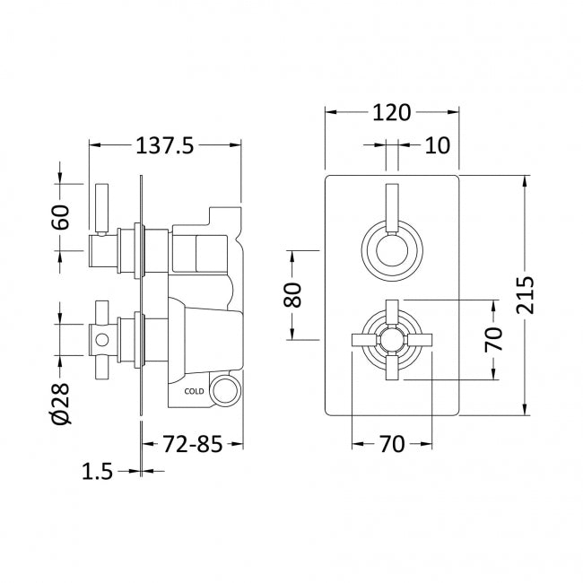 Crawford Tec Pura Concealed Shower Valve Dual Handle - Chrome