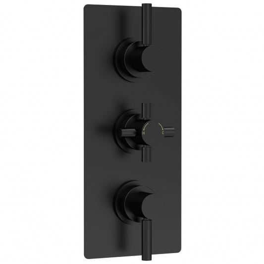 Crawford Tec Pura Concealed Shower Valve Triple Handle - Matt Black