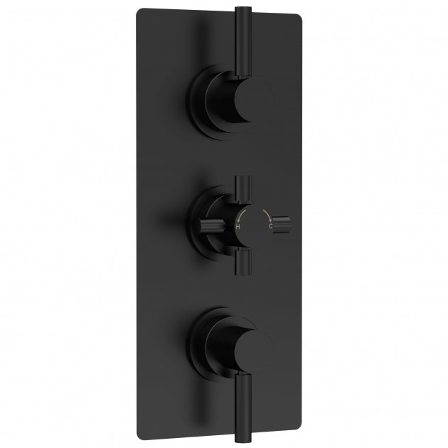 Crawford Tec Pura Concealed Shower Valve with Diverter Triple Handle - Matt Black