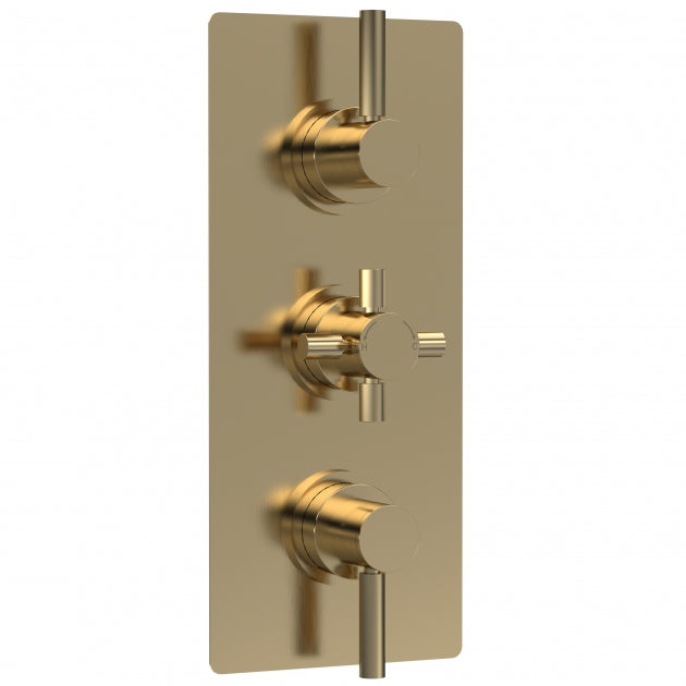 Crawford Tec Pura Concealed Shower Valve Triple Handle - Brushed Brass