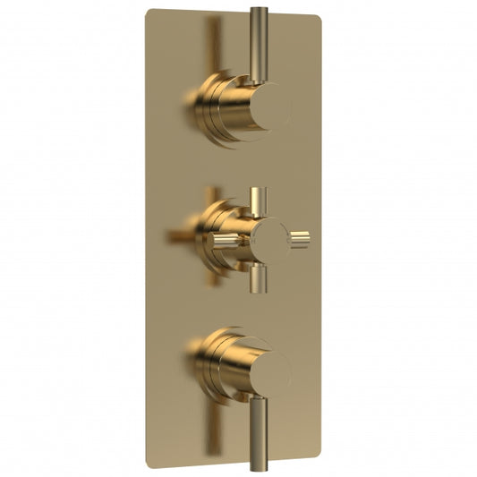 Crawford Tec Pura Concealed Shower Valve Triple Handle - Brushed Brass