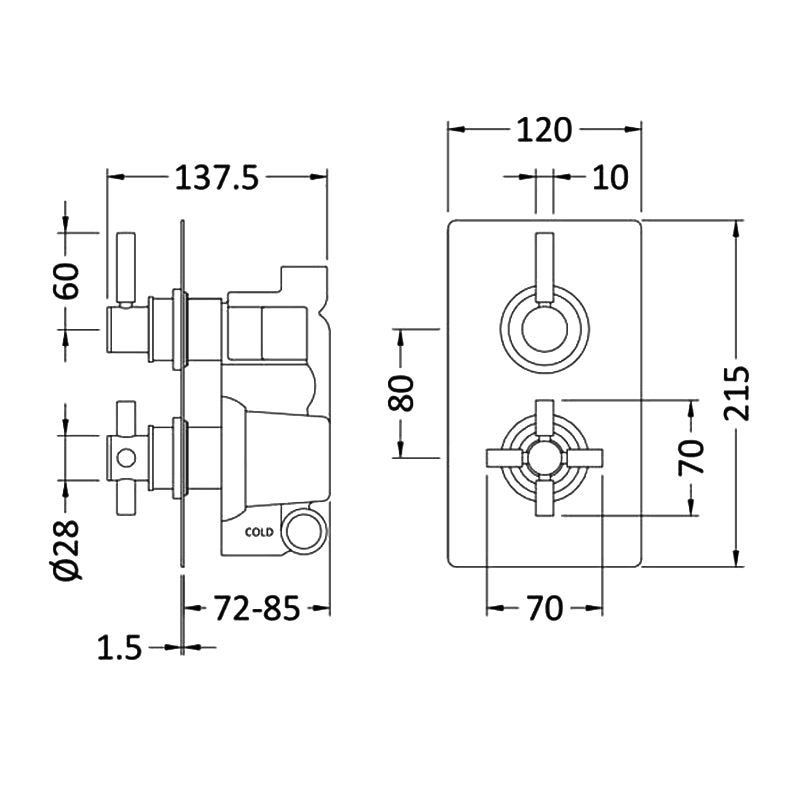 Crawford Tec Pura Concealed Shower Valve Dual Handle - Brushed Brass